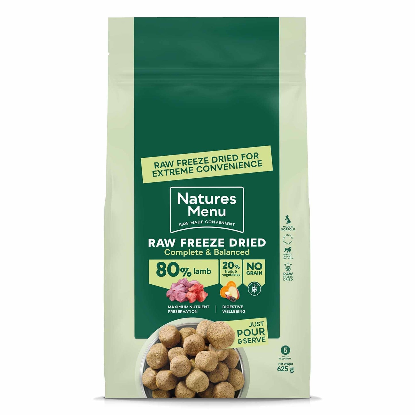 Natures Menu Complete & Balanced Freeze Dried Dog Food - Lamb Nuggets - 625g