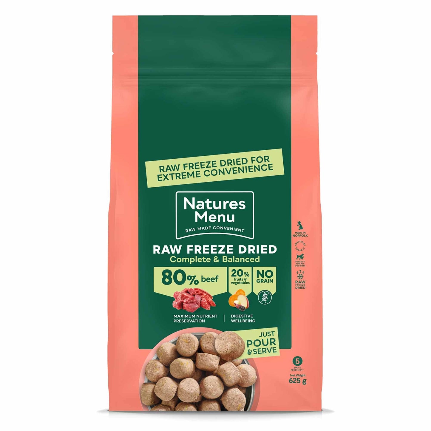 Natures Menu Complete & Balanced Freeze Dried Dog Food - Beef Nuggets - 625g