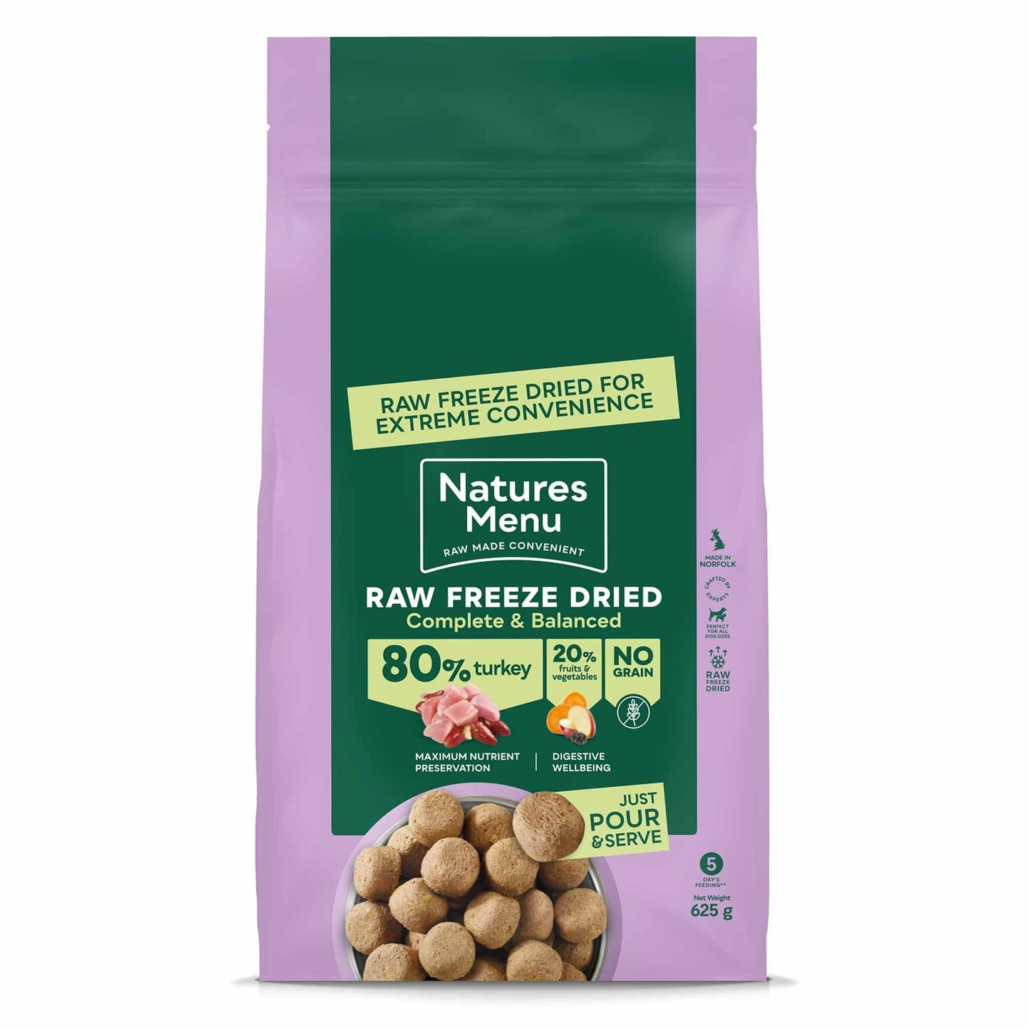 Natures Menu Complete & Balanced Freeze Dried Dog Food - Turkey Nuggets - 625g
