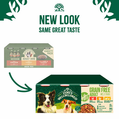 James Wellbeloved Grain Free Senior Wet Dog Food in Loaf - Turkey, Lamb and Chicken -12x400g cans