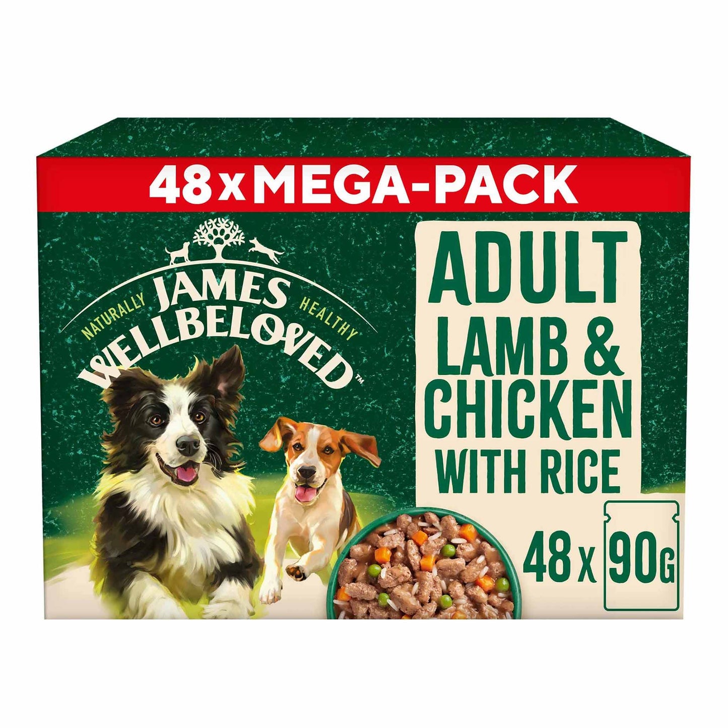 James Wellbeloved Adult Wet Dog Food in Gravy - Lamb & Chicken - 48x90g MEGA PACK