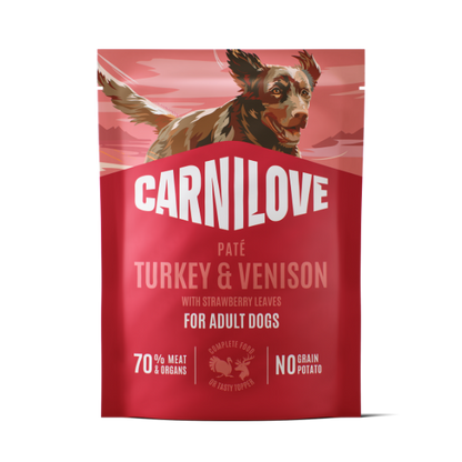 Carnilove Adult Wet Dog Food Pouches - Turkey & Venison with Strawberry Leaves - 12x300g Pouches