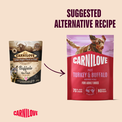 Carnilove Adult Wet Dog Food Pouches - Turkey & Buffalo with Rose Petals - 12x300g