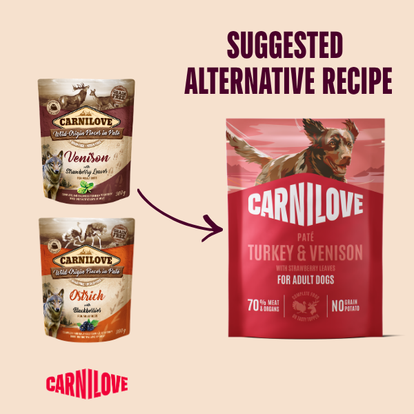 Carnilove Adult Wet Dog Food Pouches - Turkey & Venison with Strawberry Leaves - 12x300g Pouches