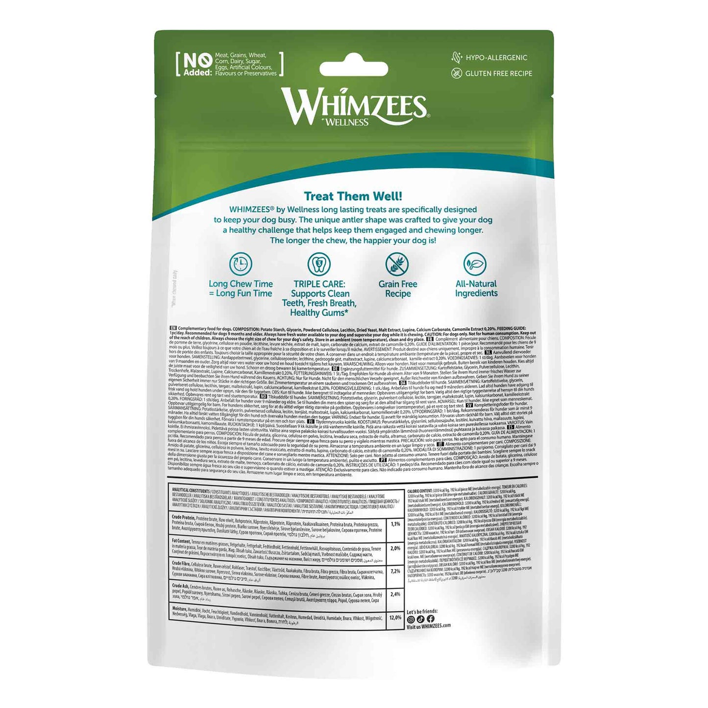 WHIMZEES Large Antlers Dental Chew Dog Treat - 6 pack