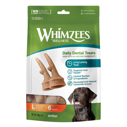 WHIMZEES Large Antlers Dental Chew Dog Treat - 6 pack